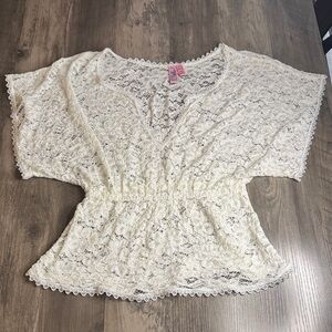 Dolled Up Y2K Ivory Lace Vneck Top